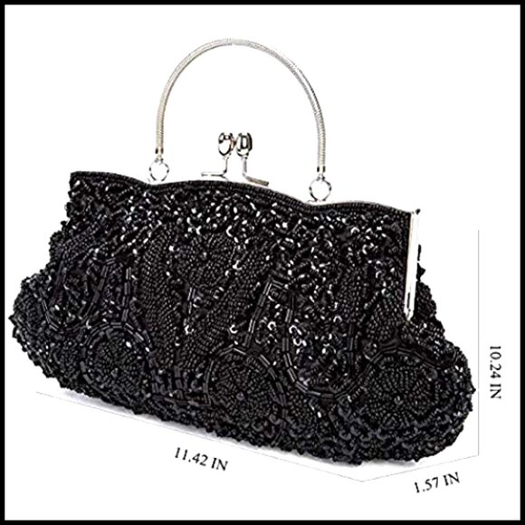 Sequin Beaded Evening Clutch Bag Elegant Chic Detachable Wristlet Party Purse